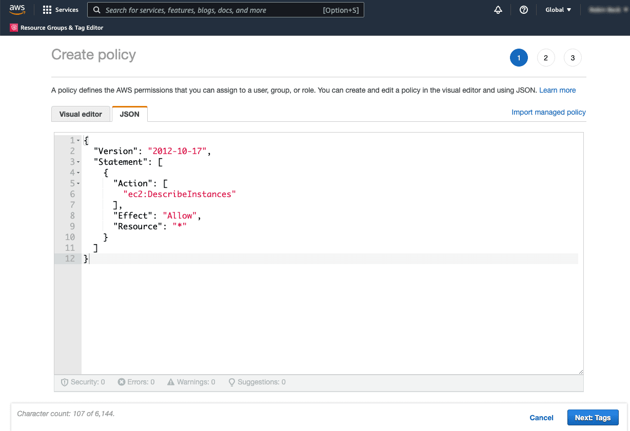 AWS IAM DescribeInstances Policy