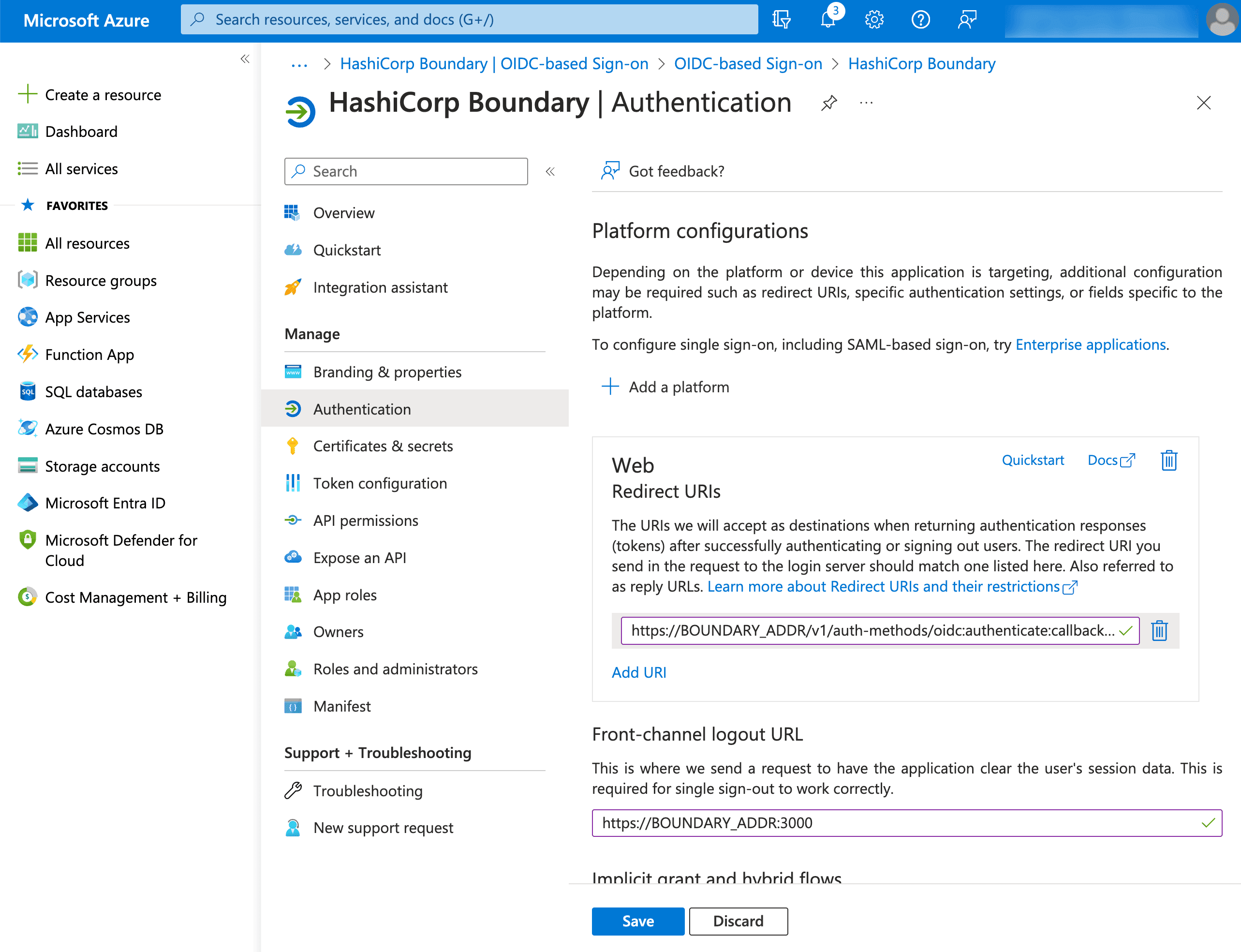 Azure Authentication URI