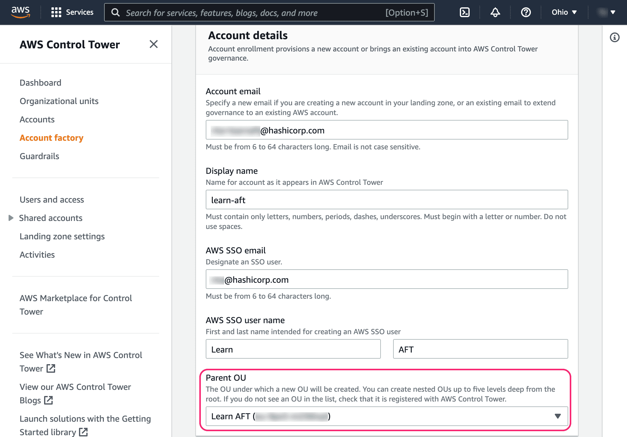 Create AFT Management AWS Account